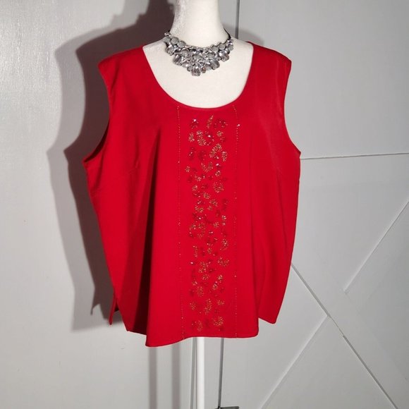 PRINCESS FORMAL BLOUSE COLOR RED SLEEVELESS POLYESTER NOT SPANDEX SIZE 24 (3X) - Picture 1 of 6